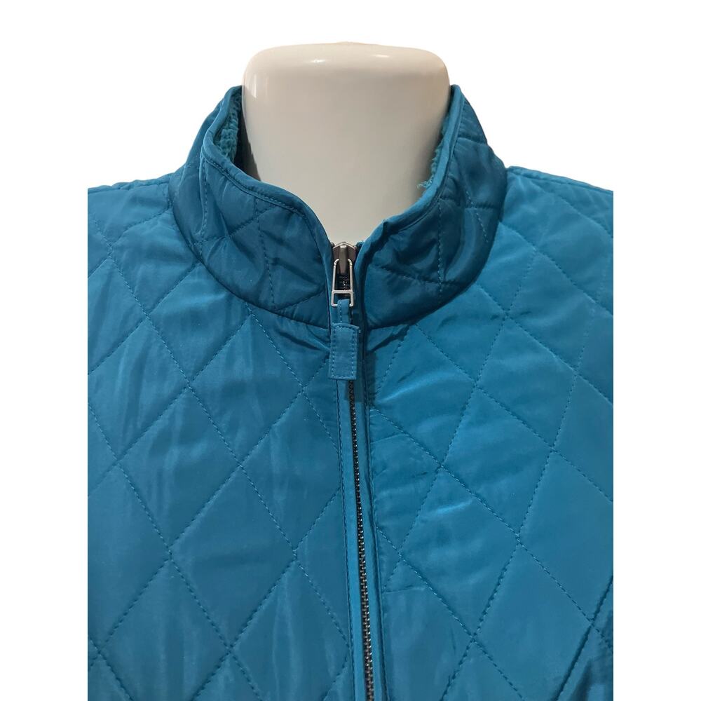 Talbots Women's Teal Quilted Full Zip Collared Sleeveless Vest Lined Pocket SZ L - Picture 5 of 9